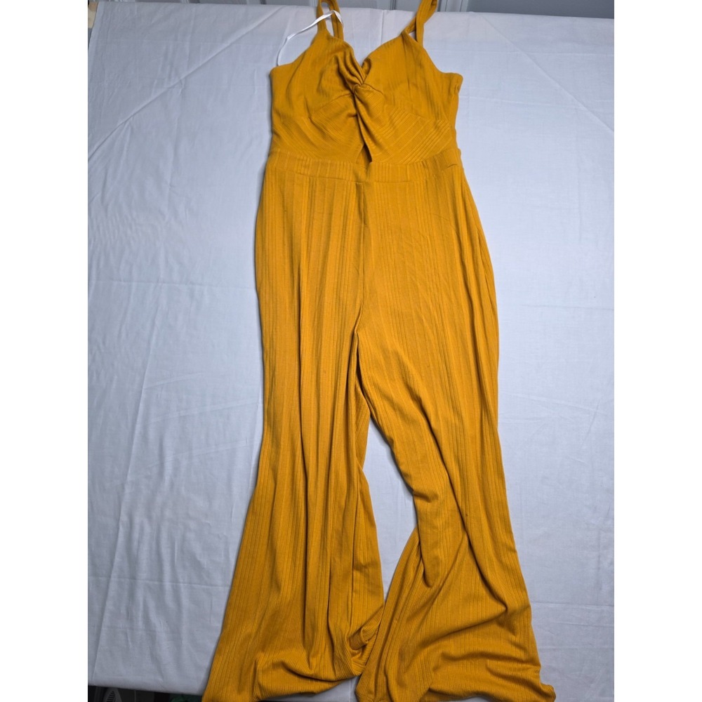 Pink Rose Charming Charlie Jumpsuit Women's Medium Yellow Ribbed Wide Leg NWT